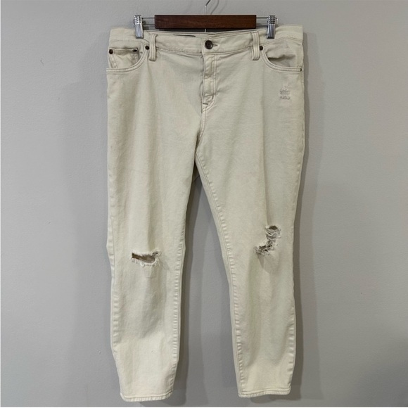 J.Crew Cropped Vintage Straight Cream Ivory Distressed Jeans Women’s Size 31” - Picture 2 of 6